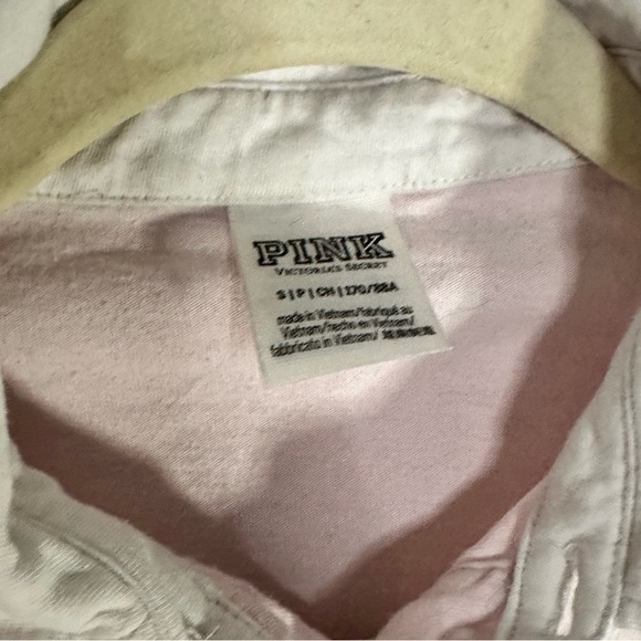 Victoria’s Secret PINK Rugby Shirt Long Sleeve Colorblock Pink w Black S Logo - Picture 8 of 12